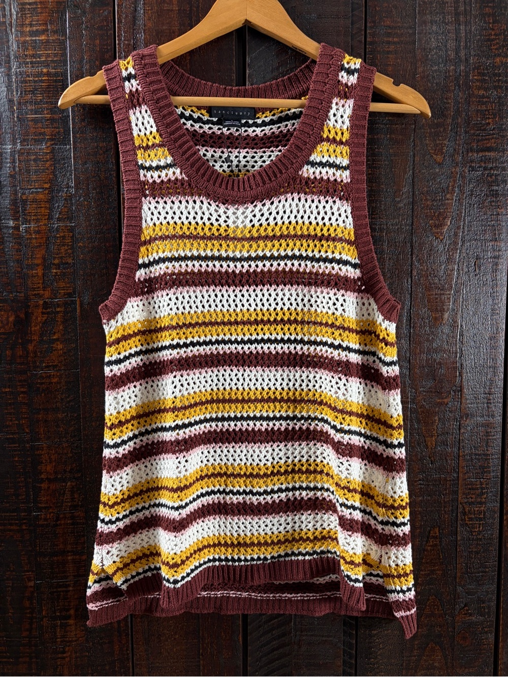 Sanctuary striped crochet knit sweater vest NWT Large